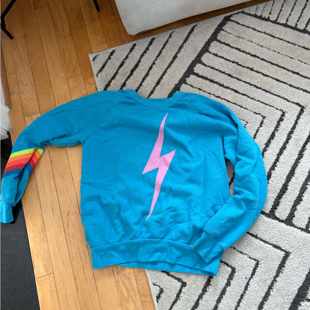 Aviator Nation Blue Sweatshirt with Pink Lightning Bolt
